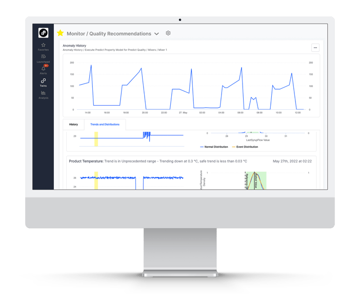 Quality recommendations screen in TwinThread application